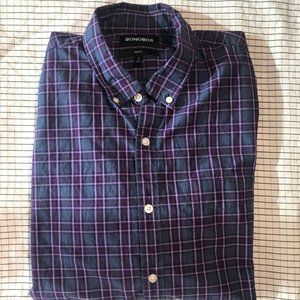 Bonobos Blue Plaid Shirt Size Large Slim Fit